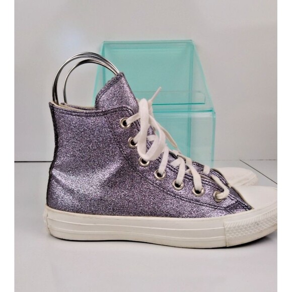 Converse Chuck Taylor All Star Glitter Silver High Top Sneakers Women's Size 6 - Picture 6 of 8